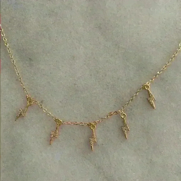 COPY - Gold Crystal Lightning Bolt Charm Chain Necklace - Picture 2 of 4